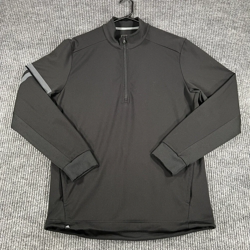 Adidas Pullover Mens Small Black Long Sleeve 1/4 Zip Mock Neck Golf Casual